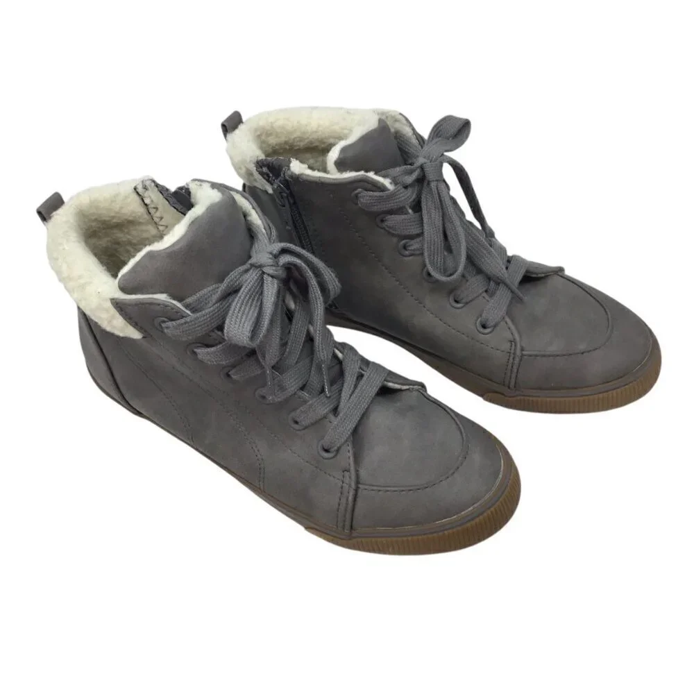 Cat & Jack Barnett Sherpa Lined Boy's Boots Sneakers Gray Sz 5 Side Zip High Top